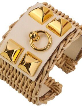 Hermes Collier de Chien Meadle Picnic Bangle Bracelet Beige Gold
